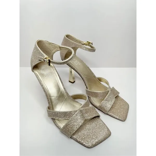 Franco Sarto Sandals Size 8 Gold Leather Ankle‎ Strap Square Toe Evening Heels - Image 2