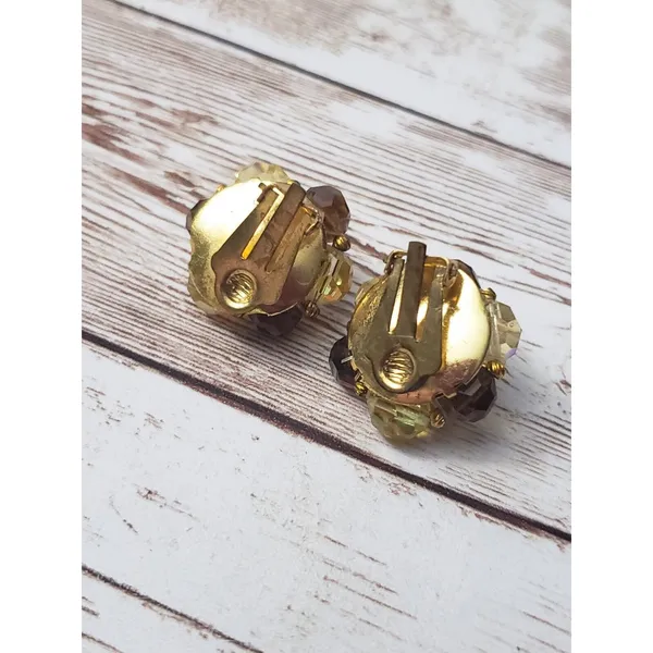 Vintage Clip On Earrings Amber Tone & Dark Iridescent Cluster - Image 3