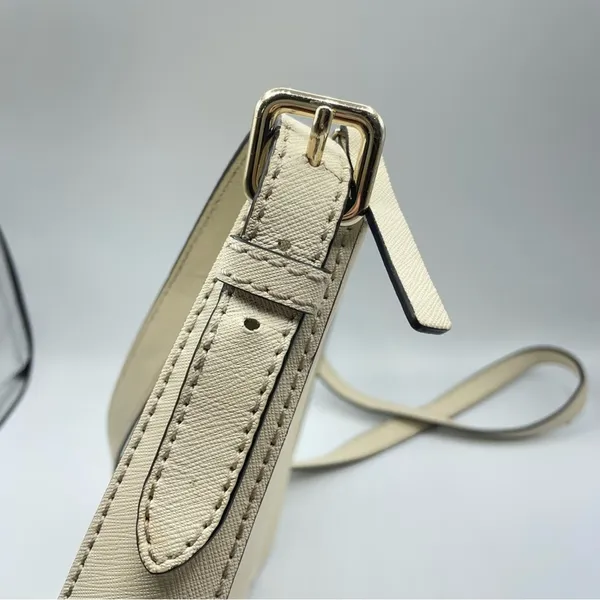 Kate Spade Cream Leather Square Crossbody Handbag Purse Medium Bag Classic - Image 11