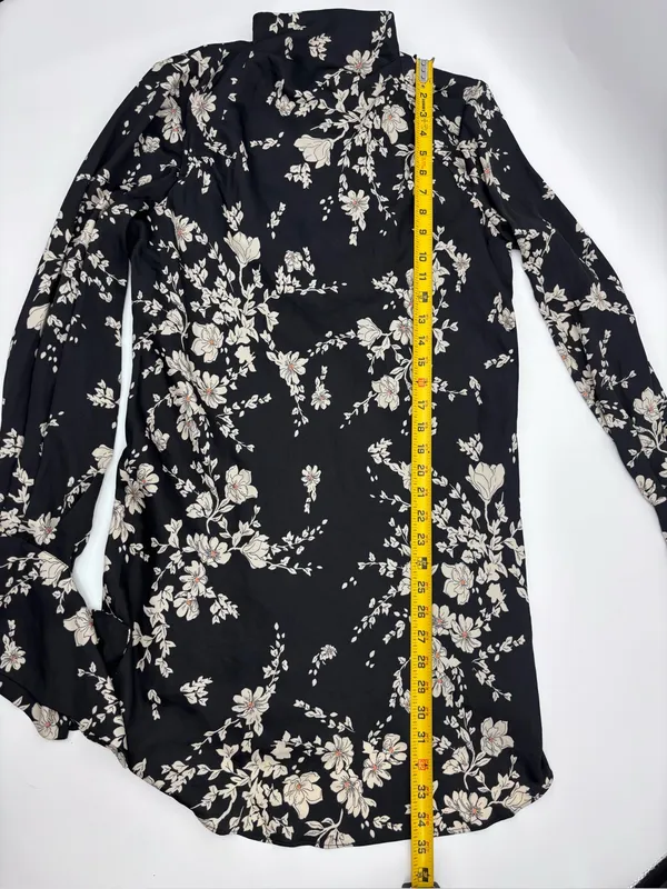 Free People Black Floral Open-Back Long-Sleeve Mini Dress - Image 7