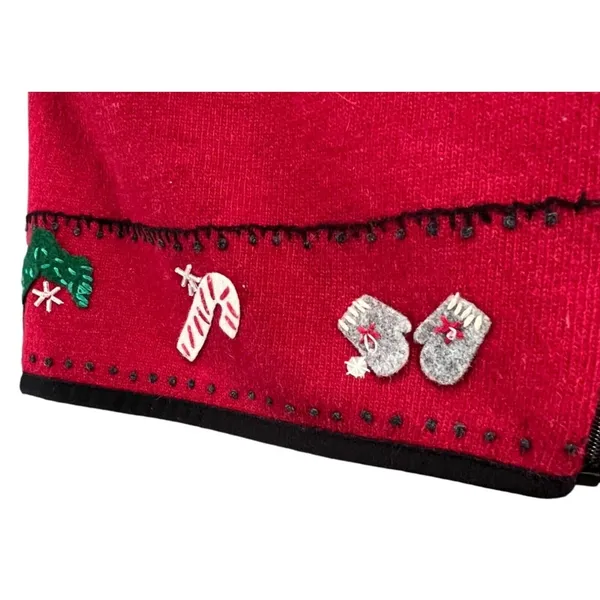 Woolrich Sweater Vest Womens Medium Red 100% Lambswool‎ Holiday Christmas Zip Up - Image 5