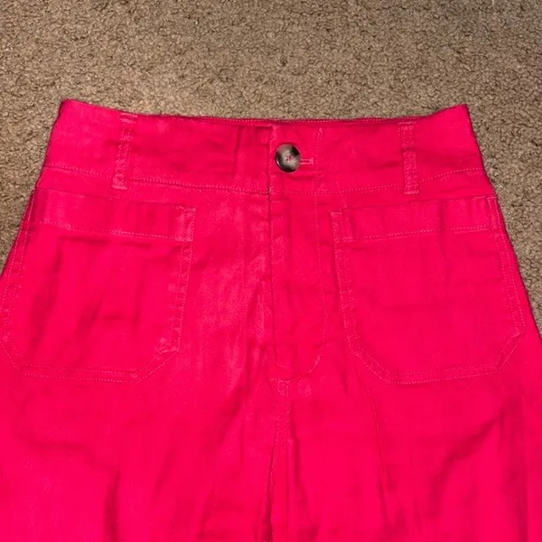 Anthropologie Maeve The Colette Ankle Cropped Linen Wide Leg Pants Pink 26 - Image 5