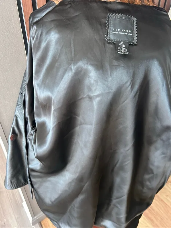 LIMITED London Paris New York leather black jacket soft sz M w hood faux fur - Image 6