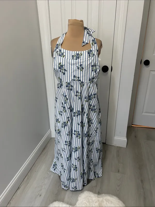 Laura Ashley Striped Floral Halter Midi/Maxi Dress - Image 3