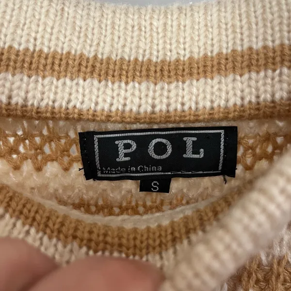 POL knit striped sweater style midi skirt‎ size small tan cream - Image 5