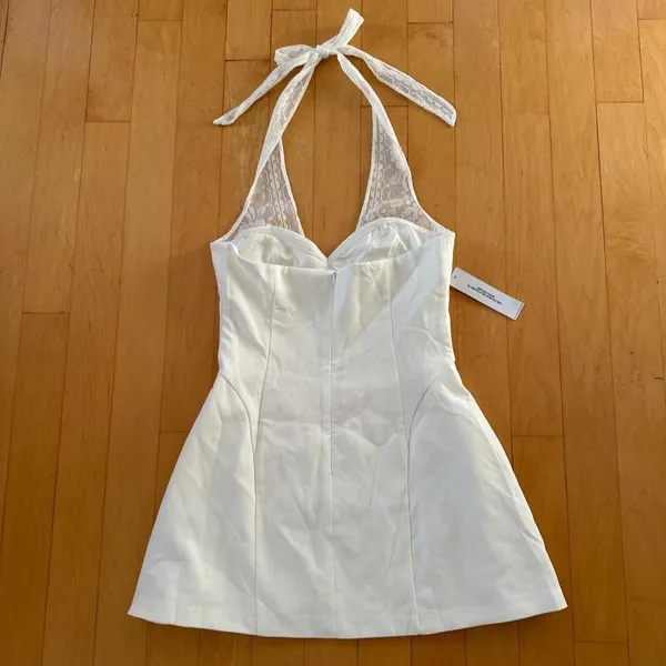 Princess Polly Josanna white halter mini dress with lace strap detail - Image 3