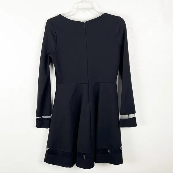 LULUS Leader Black Mesh Long Sleeves Skater Dress Size Large Neutral Boho Gala - Image 2