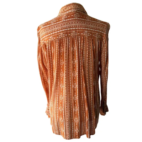 Vanilla Star Rust Orange Tribal-Print Button Front Blouse - Image 2