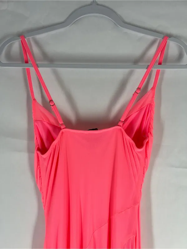 Haute Monde Neon Pink Draped Mesh Asymmetrical Maxi Dress Size S - Image 9