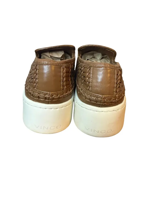 Vince Cognac Woven Stafford Leather Slip On Loafers - Image 3