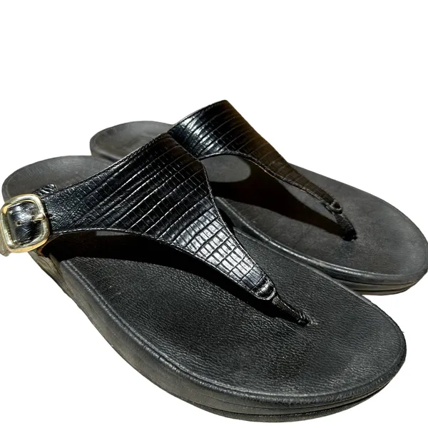 Fitflop The Skinny Thong Sandals Leather Crocodile Microwobbleboard Adjustable 6 - Image 2