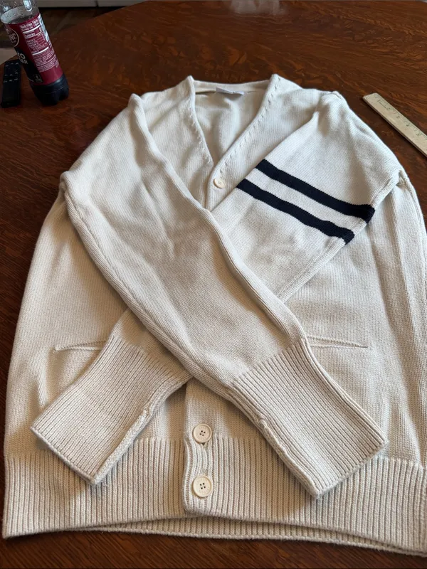 Lacoste Cream V-Neck Cardigan with Athletic Patch size medium - Image 12