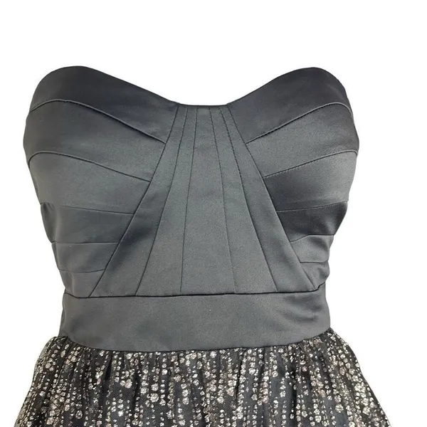 Hailey Logan‎ by Adrianna Papell Size 1/2 Mini Dress Gray Sparkle Strapless Prom - Image 3