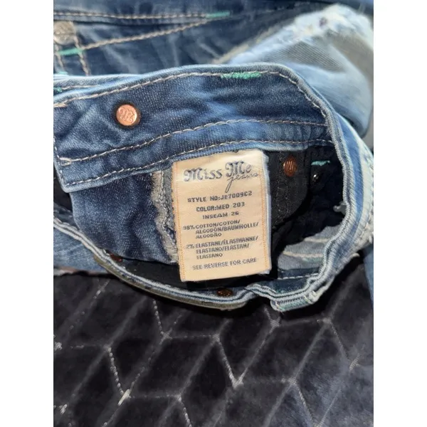 Miss Me Women's Blue Denim Embellished Low‎ Rise Signature Rise Cropped Size 25 - Image 7