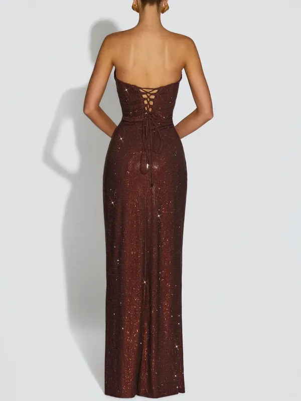 Babyboo Mirabella Maxi Dress in Plum Brown Embellished Rhinestone Size XXL - Image 4
