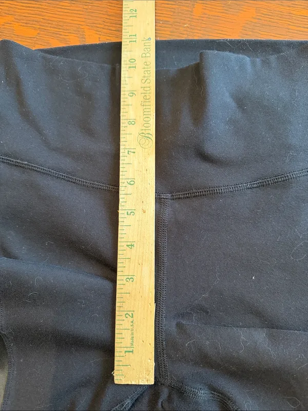 Alo Leggings Long Black Net Trim Inserts Diagonal Design Satin Strips - Image 8