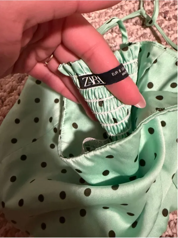 Zara Polka Dot Crop Top in Mint Green Adjustable Tie Strap- Size Small - Image 7