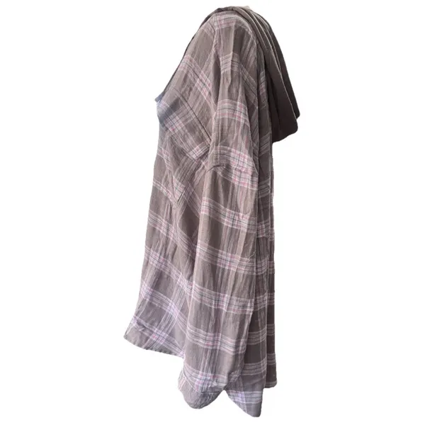 NEW SO Hooded Flannel Shirt Pink Brown Plaid NEW Plus 3X long sleeve button fron - Image 4