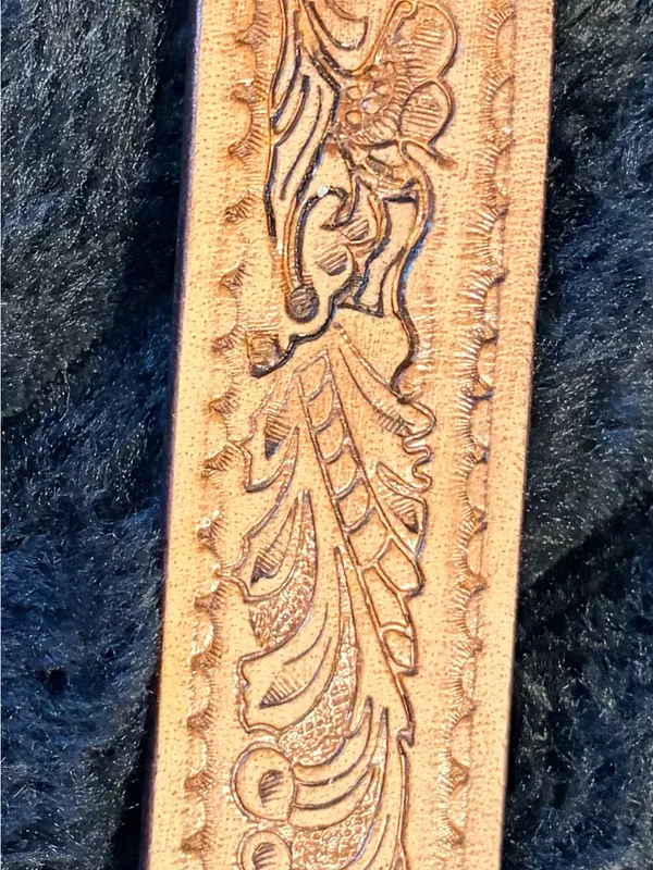 Wrangler Tooled Leather Belt Tan - Image 5