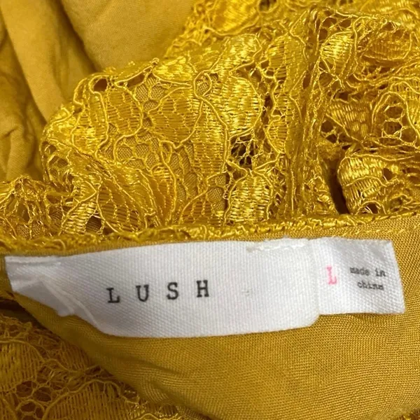 Lush Yellow Floral Lace Sleeveless V-neck Cami Camisole Tie Strap Tank Top Sz L - Image 3