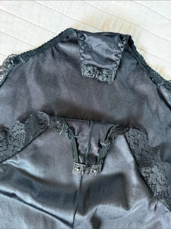 Bestform Vtg 80’s 36 black lace trim nylon lingerie bodysuit whimsy goth - Image 6