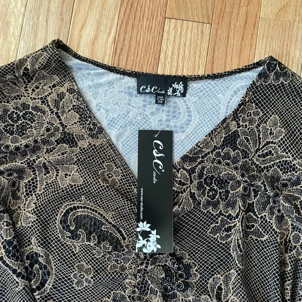 CSC Studio Top Womens 2X Brown Floral Long Sleeve Artsy Boho Romantic Vintage - Image 2