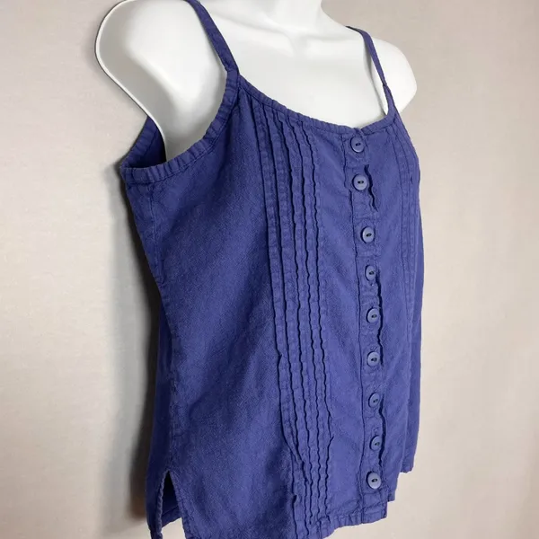 Manta Tank Top Pin Tuck‎ Button-Up Size Medium Women Indigo Blue Sleeveless Boho - Image 4