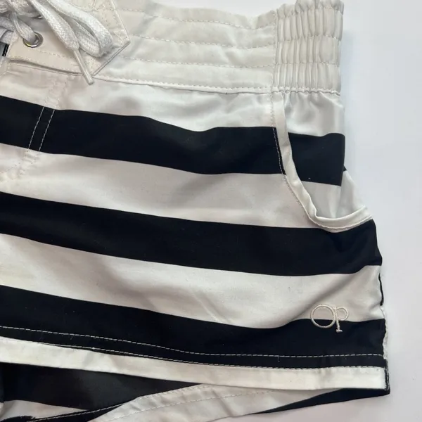 Y2K OP Ocean Pacific Black White Striped Board Shorts Low Rise Lace Up S 3-5 - Image 4