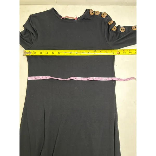Pashmina Black Long Button Lined Sleeve Body Contouring Long Sleeve Dress. XS - Image 8