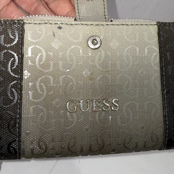 Y2K GUESS‎ Monogram Preppy Designer Faux Leather Zip-Around Wallet Wristlet - Image 6