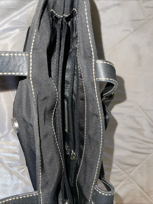 Lauren Black canvas & Leather Tote — Metallic Buckle — Classic Everyday Bag - Image 4