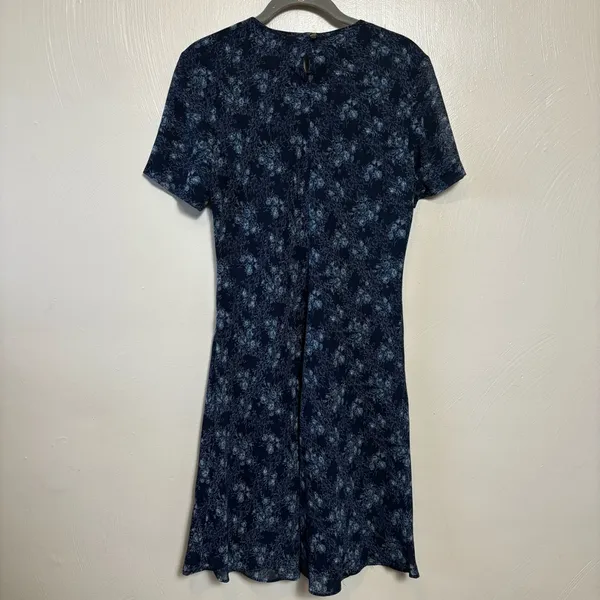 Laura Ashley Dress Floral Short‎ Sleeve Lined Polyester Blue Size 10 - Image 5