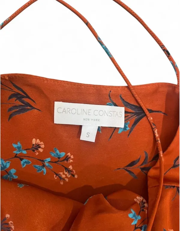 Caroline Constas Silk Cape Top Burnt Orange Floral Print Twist Tank Top Small - Image 6