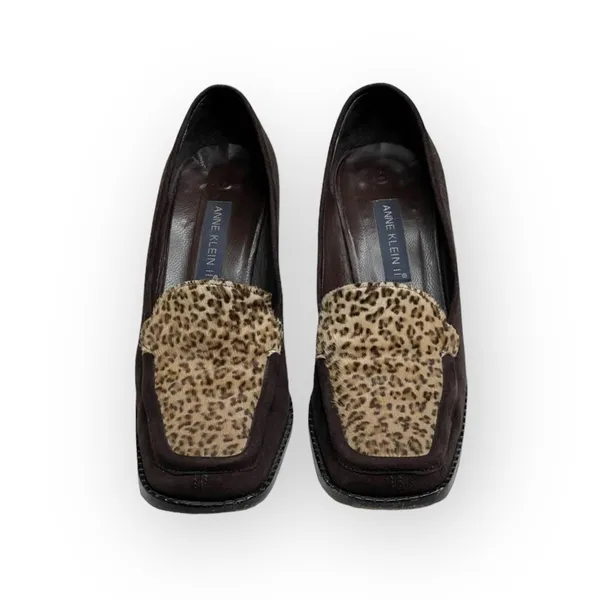 Vintage 90’s: Anne Klein II 𖦹 Calf Hair Heeled Loafers 𖦹 Leopard Print Suede - Image 10