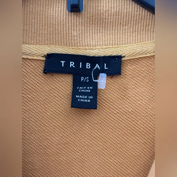 Tribal French Terry Mock Neck Short Dress Size Petite Small Mustard Yellow - Image 2