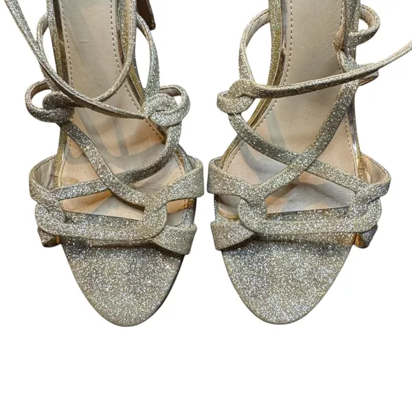 Jewel Badgley Mischka Shoes Womens Size 8‎ Gold Glitter Strappy Stiletto Sandals - Image 2