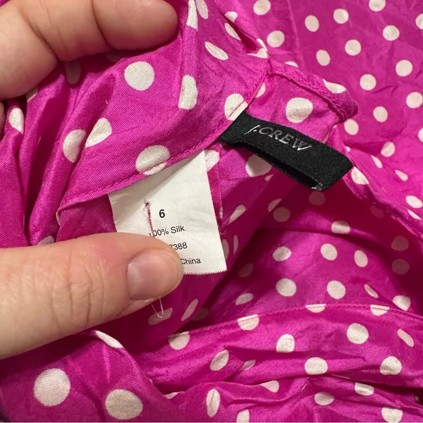Vintage J. Crew Pink Silk Polka Dot Sleeveless Tie Back Top - Image 6
