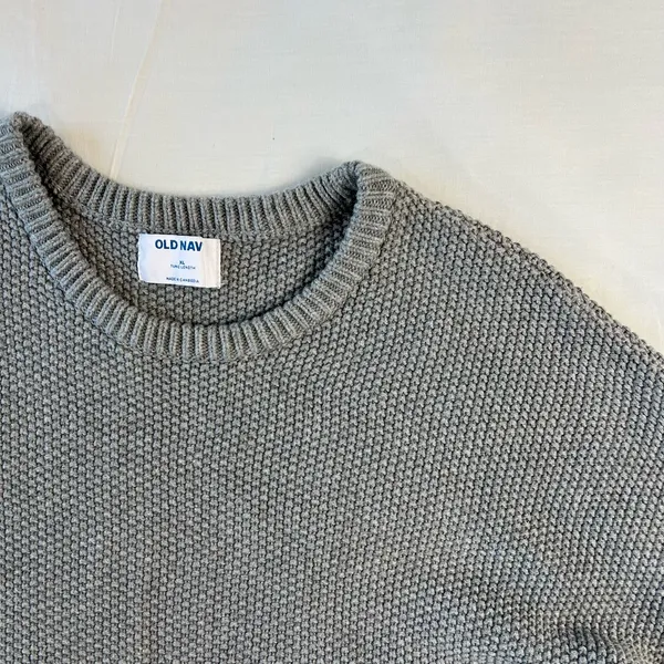 Old Navy Gray Cotton Knit Crewneck Sweater Women's XL Long Sleeve - Image 2