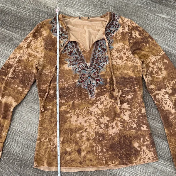 Y2K vintage boho western Gypsy fairy bell sleeve top brown tan small - Image 5