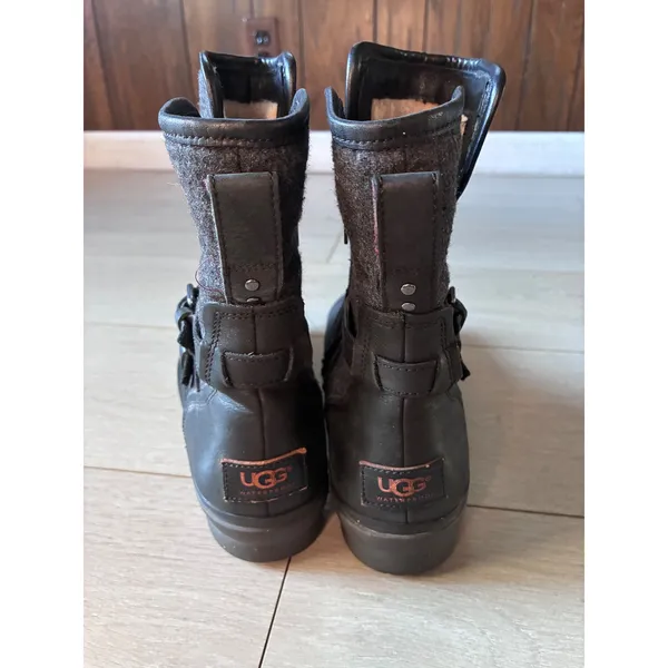 UGG Simmens Waterproof Black Leather Moto Boots Womens 10 - Image 2