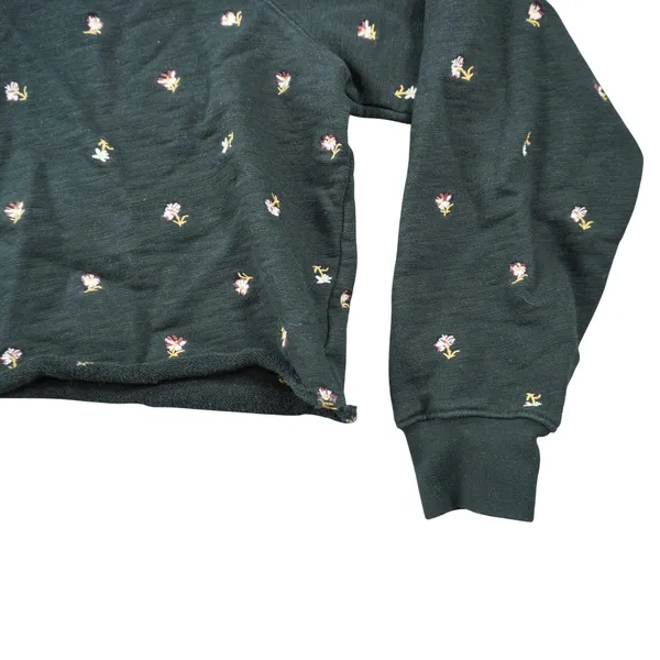 Madewell MWL Size Medium Black Floral Embroidered Cropped Sweatshirt Cozy‎ Dorm - Image 5