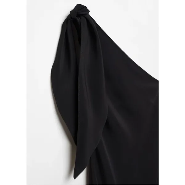 Mango Black Asymmetric Bow Maxi Dress With Slit Xs New $129.99 #758 - Image 5