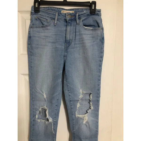 Levi's 721 high rise skinny jeans women's size 27 light‎ medium wash distressed - Image 2