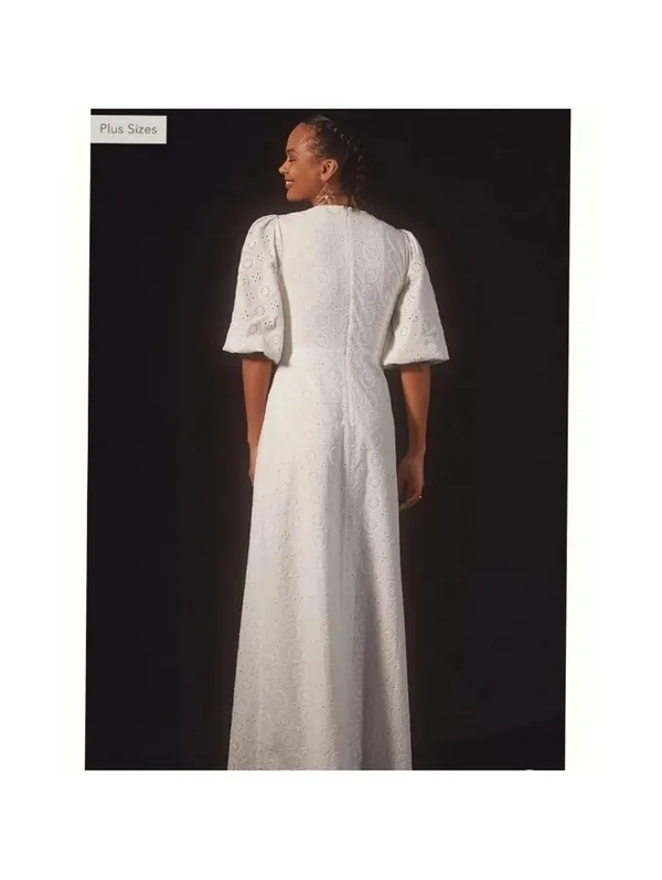 NWT Hutch Anthropologie White Eyelet Cutout Maxi Dress Puff Sleeve Women’s 12 P - Image 16