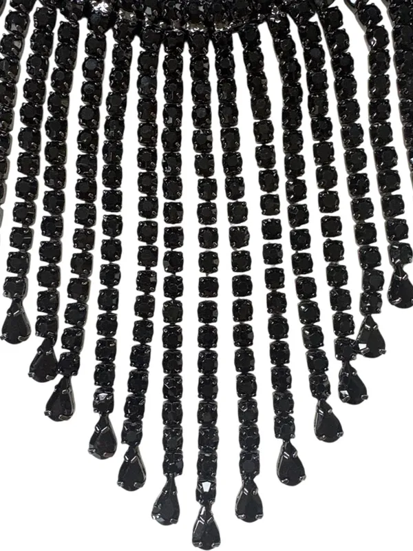 Like New White House Black Market Jeweled Fringe Bib Necklace Black - Image 2