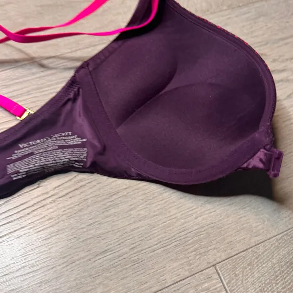 Victoria's Secret Plunge Bra 32B Purple Lace Push Up 2 Sizes Strappy Very Sexy‎ - Image 5