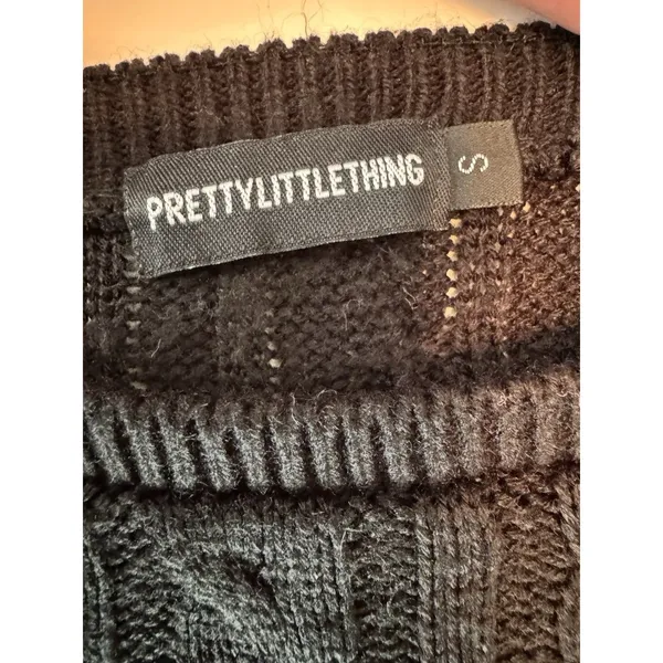 PrettyLittleThing Cable Knit Shrug Sweater Women’s S Black Extreme Crop Bolero - Image 5