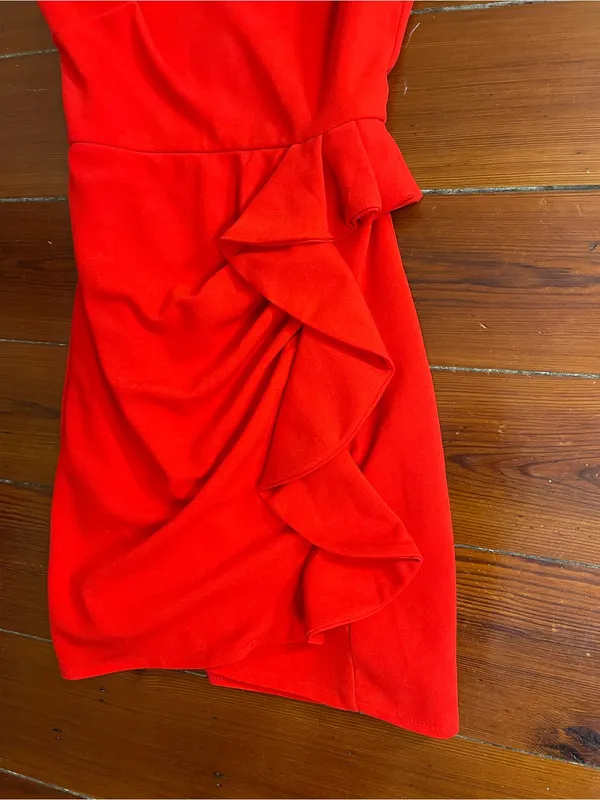 Hello Molly Backstage Passes One Shoulder Red Ruffle Mini Dress Sz XS 💚🎀 - Image 4