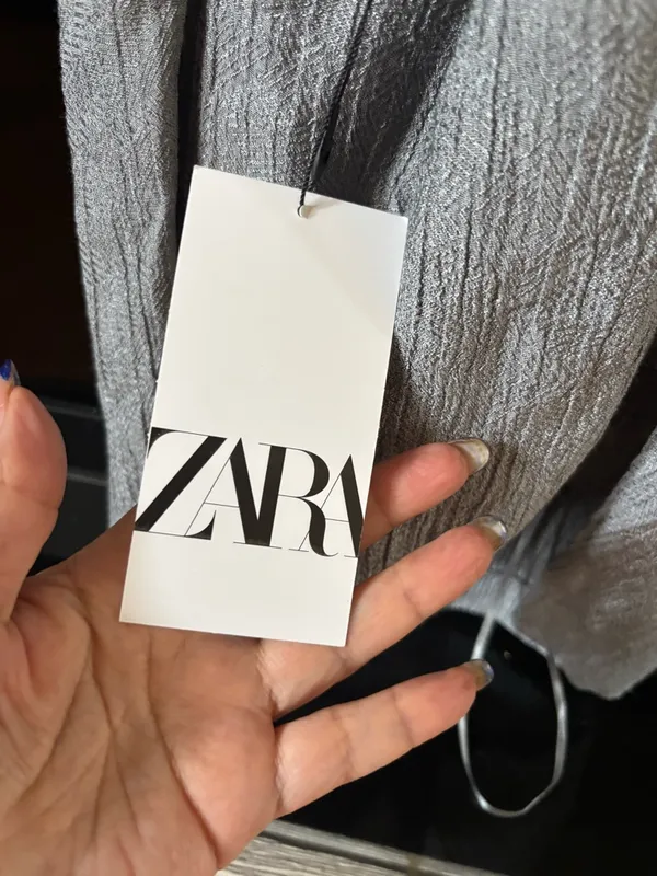 Zara Metallic Silver Textured Draped Top - Image 6