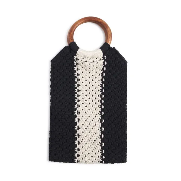 Laude The Label Women's Gabby Mini Macrame Bag Boho Striped Black‎ White OS - Image 3